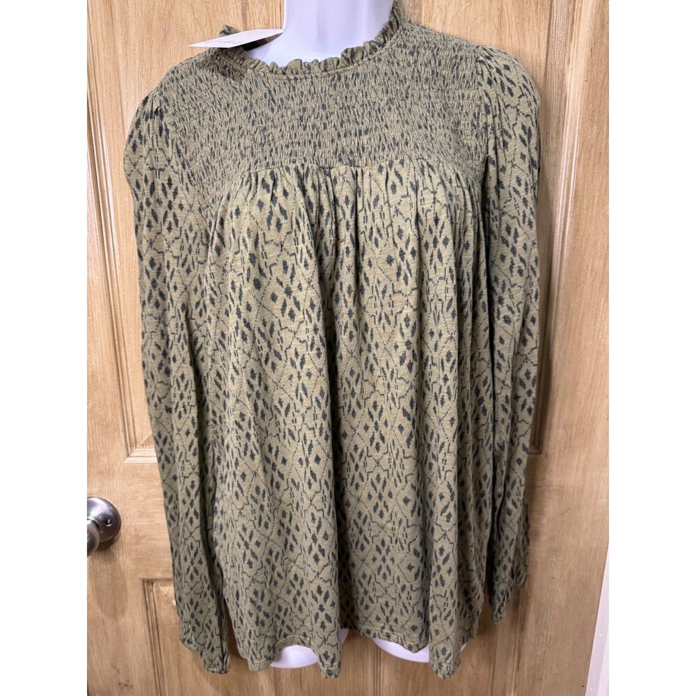 Wonderly Long Sleeve Blouse Top Women’s Small Green Boho Peasant Smocked NWT